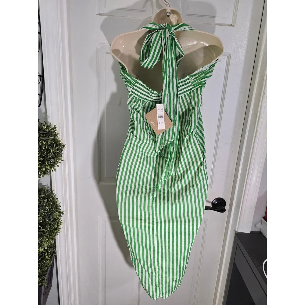 J. Crew Green White Striped Convertible Beach Sarong Halter Dress XS